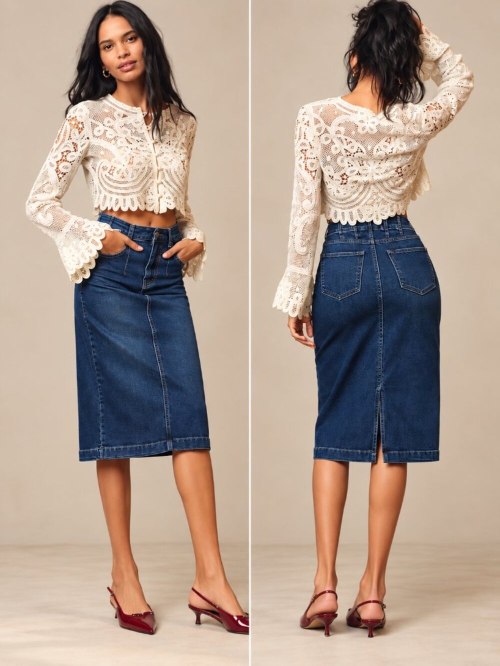 Pilcro Anthropologie Denim High Rise Midi Pencil Skirt Dark Wash Size 8 NWT
